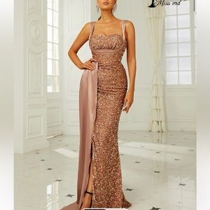 Missord Contrast Sequins Draped Side Split Thigh Cami Dress